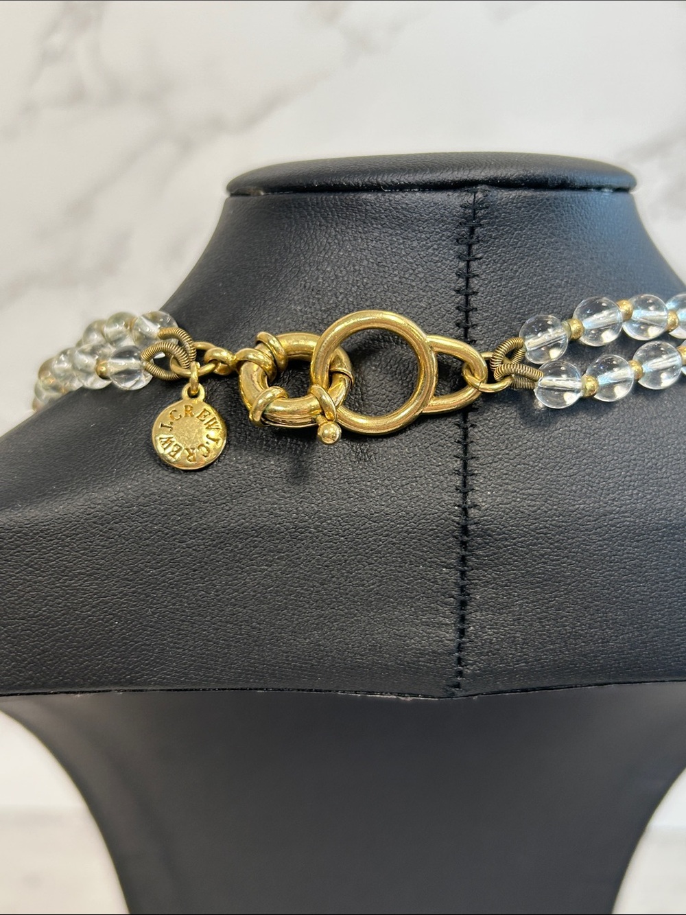 J. Crew Clear Glass Bead Double-Strand Necklace w/ Coral & Cream Flower Cluster - Picture 3 of 4